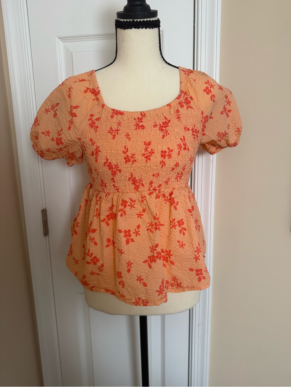 Cat & Jack Peach Peplum Top with Coral Floral Print